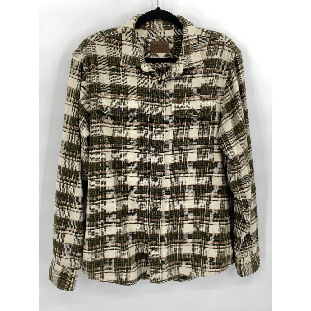 Orvis Shirt Shacket Mens Medium Green Plaid Flannel Button‎ Front Pockets